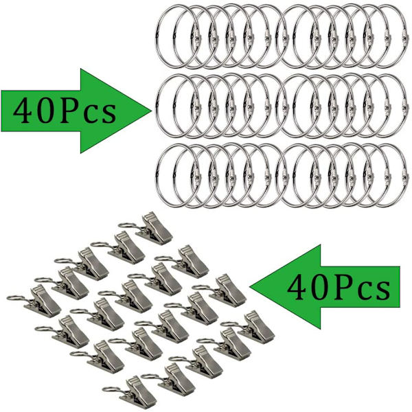 til gardiner, 40 stykker gardinring med clips, dekorativt metal Fyndiq