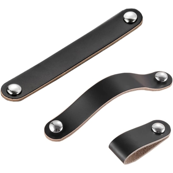8 st svarta läderhandtag 96 mm läder skåp handtag, låda