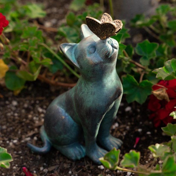 Decorative Garden Figurines for Outdoors, Kitten with Butterfly,