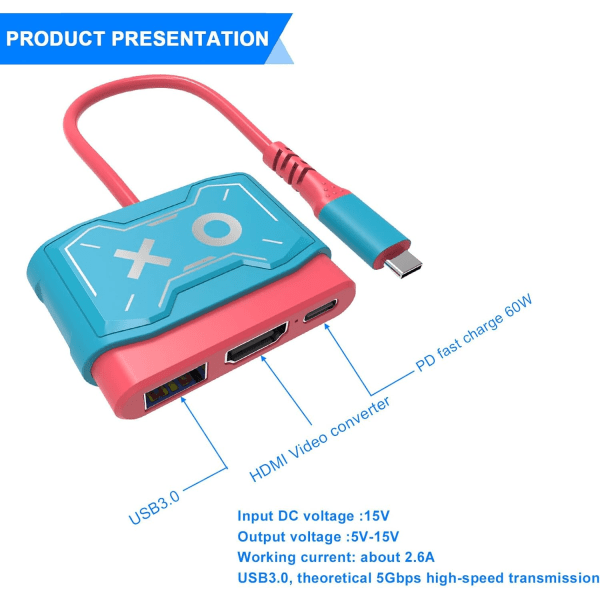Dock för Nintendo Switch OLED, 3 i 1 Switch TV-adapter med 4K H