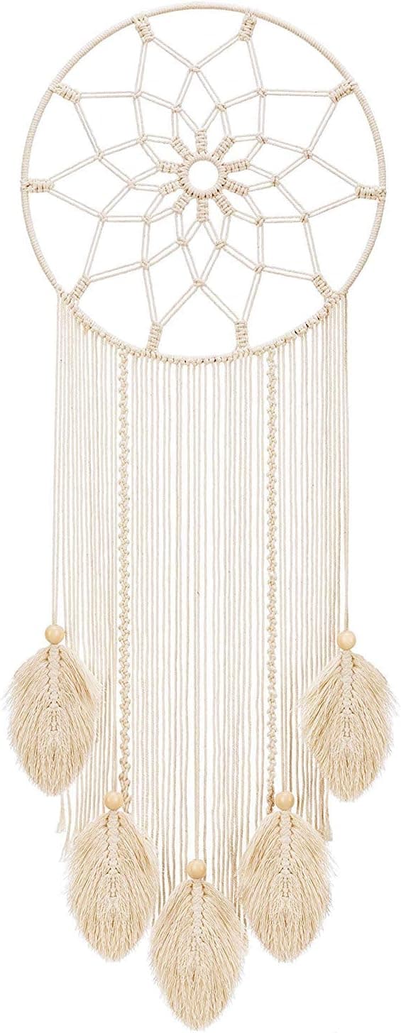 Stor drömfångare Macrame Boho väggdekoration vävd fjäder