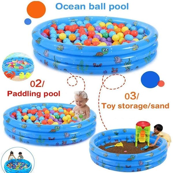 Barnpool, （Blå） Rund uppblåsbar pool, 100x35 cm uppblåsbar