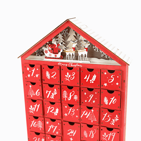 Stor gjenbrukbar tre-adventskalender med belysning, eske med 24 Style 8