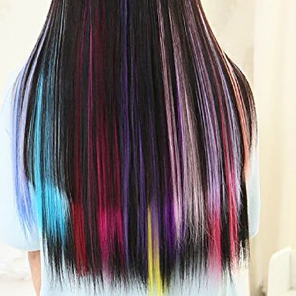 Hår Extensions, 12 stk. Farverige Lige Hår Extensions Clip Hår Extensions Regnbue Mult
