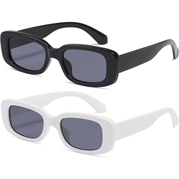 2 rektangulære solbriller (sort og hvid) Dame og herre ret
