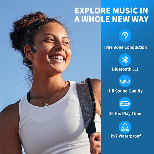 Knogleledningshørebøffer, Open Ear Bluetooth 5.3 Trådløse Hørebøffer med Mic, IPX7 Svedtæt Spo