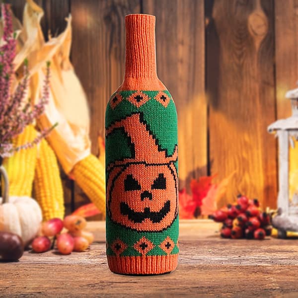 3 stk. Halloween vin flaske sæt skelet græskar strikning