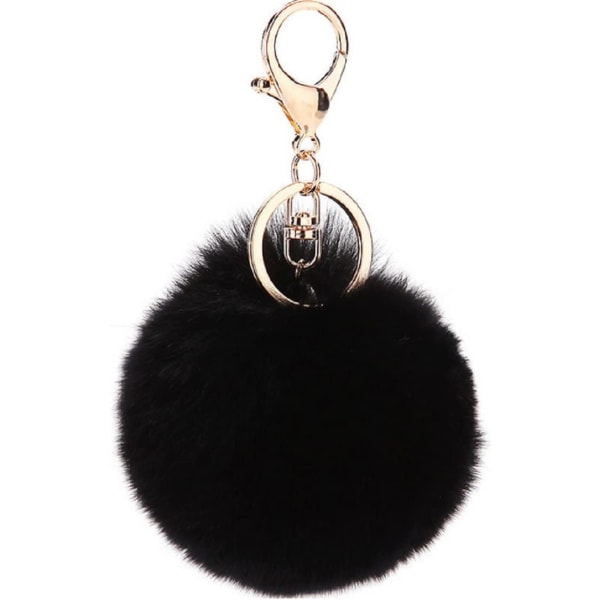 (Black) Rabbit Hair Pompom Keychain, Soft Touch Guaranteed