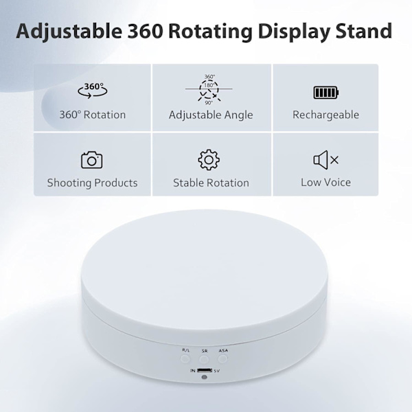 Elektrisk fototurntable (hvid), 3KG 360 graders elektrisk roterende base, display turntable