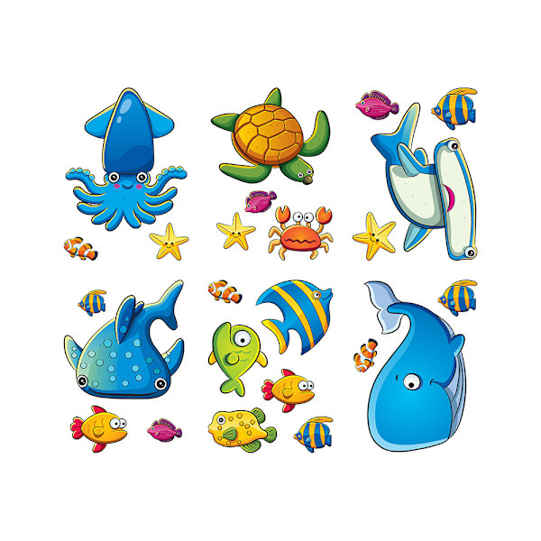 Anti-Slip Badekar Stickers 6 stk Ocean Elementer Bruse Cartoon Stickers Badekar og Badeværelse Stickers til Baby Børn Familie