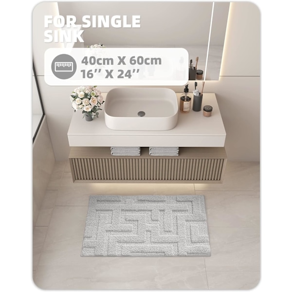 Skridsikker bademåtte 40x60cm grå, absorberende og vaskbar badeværelsesmåtte, grå mikrofiber bademåtte brusemåtte til badeværelse, toilet, køkken, indgang