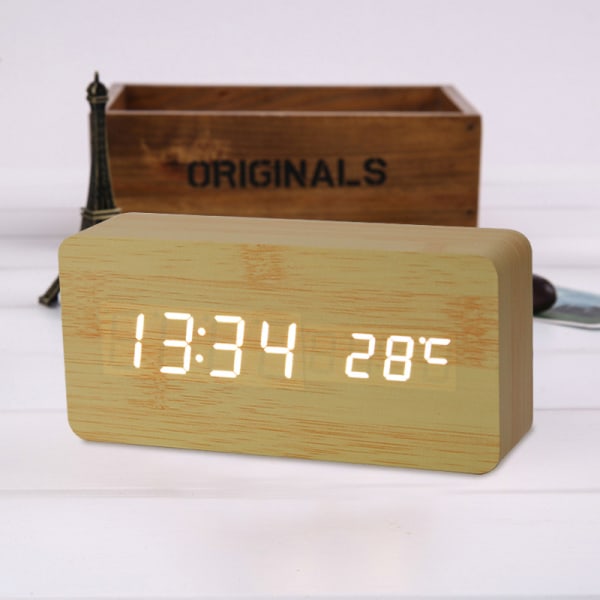 Digital klokke av tre - Multifunksjons LED-vekkerklokke med Time/D 3051 |  Fyndiq