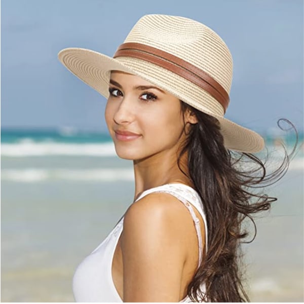 Dame stråhatt sammenleggbar solhatt Bred brem UV-beskyttelseslue med