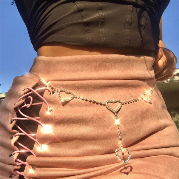 Rhinestone Body Chains Bälte Kristall Midjekedjor Hjärta Penda