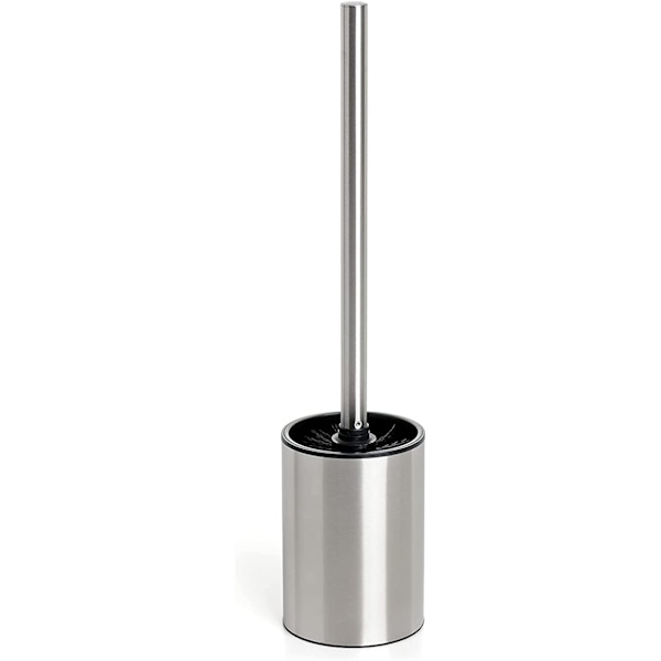 Satin Toiletbørste, Fremstillet af Rustfrit Stål, Sort Børste, Metall