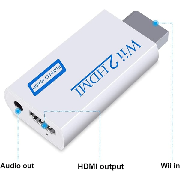 Wii til HDMI-konverter, Full HD 1080P videoadapterkonverter med