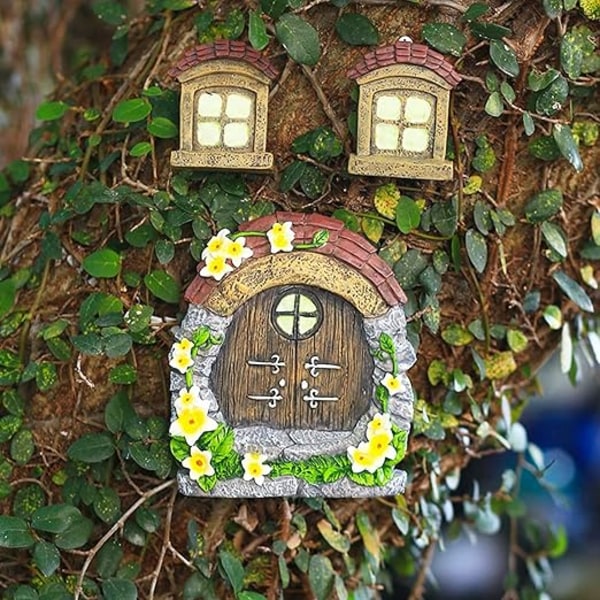 Fairies Trädgårdsdörr Miniatyrdörr för träd Hemtillbehör Tre