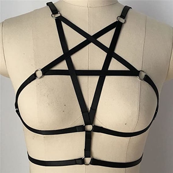 2 kpl seksikäs naisten valjaat Halter Pentagram Body Harness Bra Caged