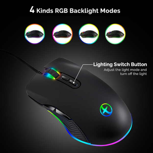 Langallinen optinen USB hiiri RGB Värikäs valoisa pelihiiri
