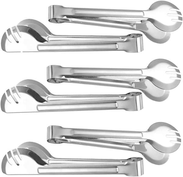 6 st Serveringstänger i rostfritt stål, 9 tums mattänger för mat, buffétänger med gaffel, för servering, matlagning, sallad