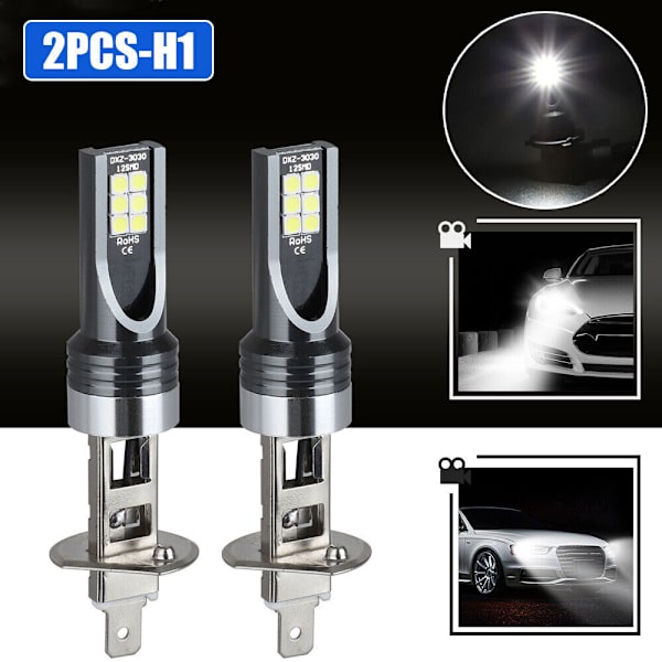 2PCS H1 LED-strålkastare Konverteringssats Helljus Halvljus 100