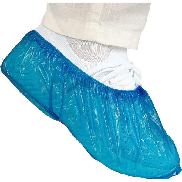 Pakkauksessa 100 kpl vedenpitävää kertakäyttöistä korkealaatuista polyeteenistä valmistettua kenkäsuojaa
