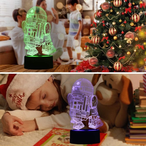 3D Illusion LED Robot Natlampe, 7 Farve Gradient Touch Switch