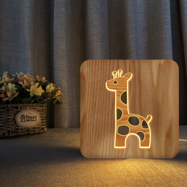 Giraffe Wood Art Night Light Bedroom Living Room Decorative Tabl