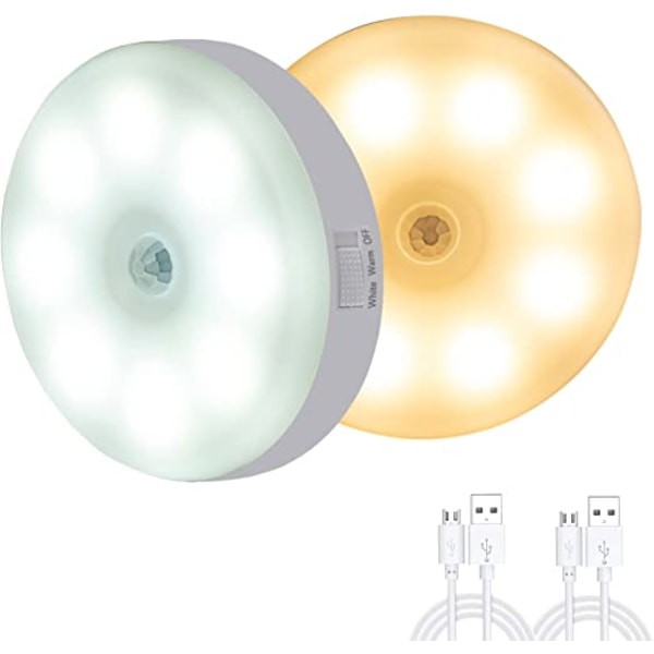 2-pack LED-nattlampor med rörelsesensor, USB-laddning smarta li