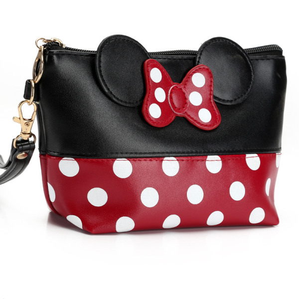 Mickey Makeup Storage Bag,Bowknot Polka Dot Travel PU Women Bag,P