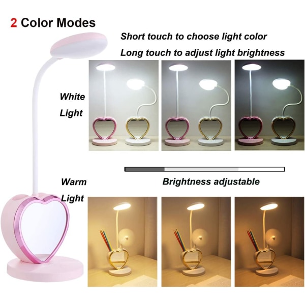 LED bordlampe Pink bordlampe med 2 farvetilstande og trinløs dæmpning