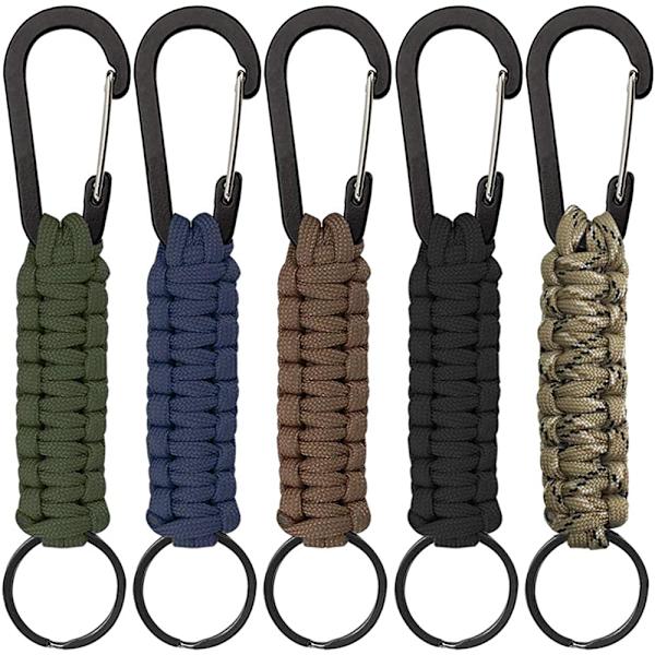 5 kappaleen paracord-avaimenperä karabiinihakasella, punottu avaimennauha