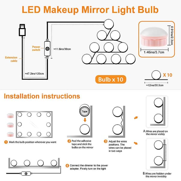 10 pærer LED sminke speil lys USB lading touch dimbar Dre