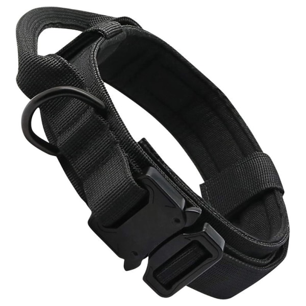 Ett svart M nylon hundhalsband med handtag, lämplig för små och l
