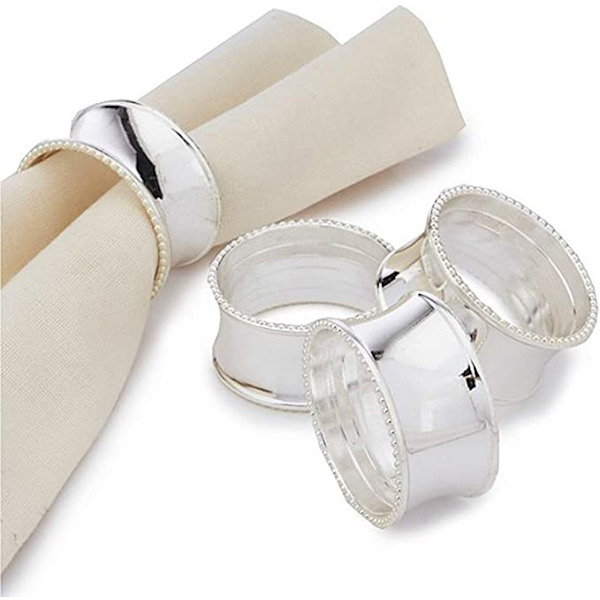 Servettring Set (Silver Bead Edges, 6 st), Servettknapp S