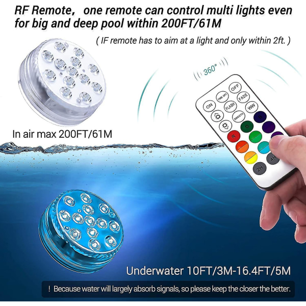 4 Fargeskiftende dykker LED-lys med fjernkontroll Rf, helt
