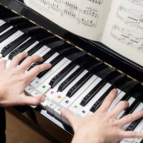 Värilliset pianotarrat 37, 49, 54, 61, 88 koskettimelle, värikkäät pianotarrat, korvaavat pianotarrat, nuotit näppäimistölle lapsille, aloittelijoille, läpinäkyvät ja irrotettavat