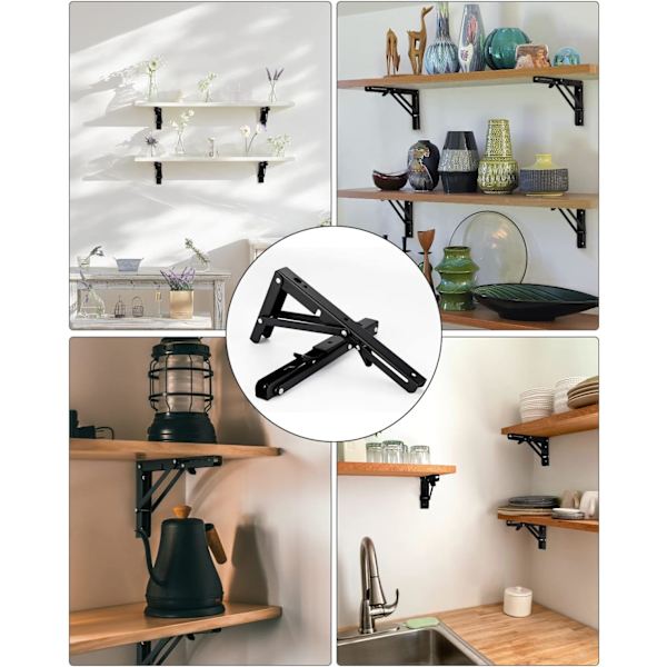Folding Bracket 452mm, 2 stk. Svart Folding Console Bracket, Load Folding Shelf Brackets, Heavy Duty Retractable Foldi