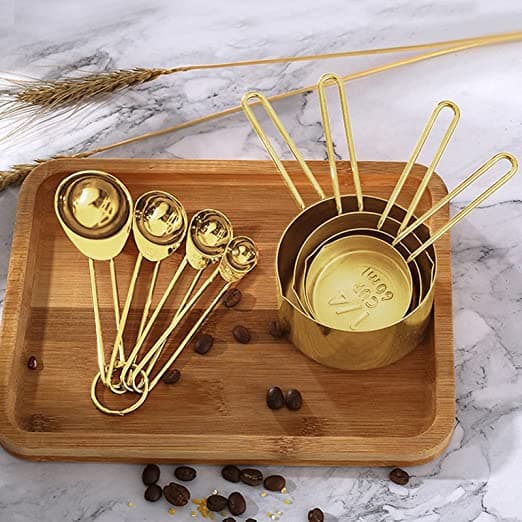 8 st rostfria måttskedar och måttkoppar set kit