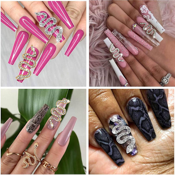 Guld/Silver - 10-pack orm nagelkonst berlocker med strass,