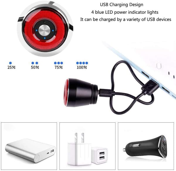 Sykkellykt, vanntett LED-baklykt, USB-lading bak