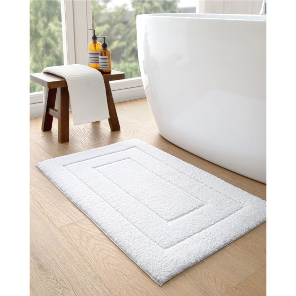 （Hvid，40*60cm）Skridsikker bademåtte, blødt mikrofiber badeværelsestæppe, vandabsorberende, maskinvaskbar, ekstra tyk brusebadsmåtte til badeværelset