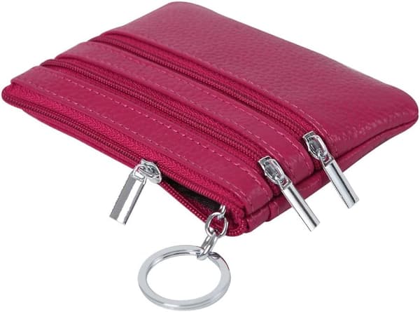 Dame læderpung med nøglering, pink, one size, pung