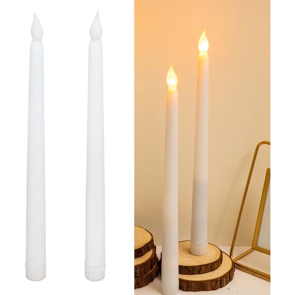 2-pak flammeløse LED-stearinlys (helt hvide), LED-koniske stearinlys, Batt