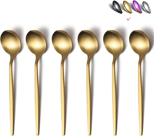 Sæt med 6 matte guld kaffeskeer, 7,3 tommer, små rustfrie S