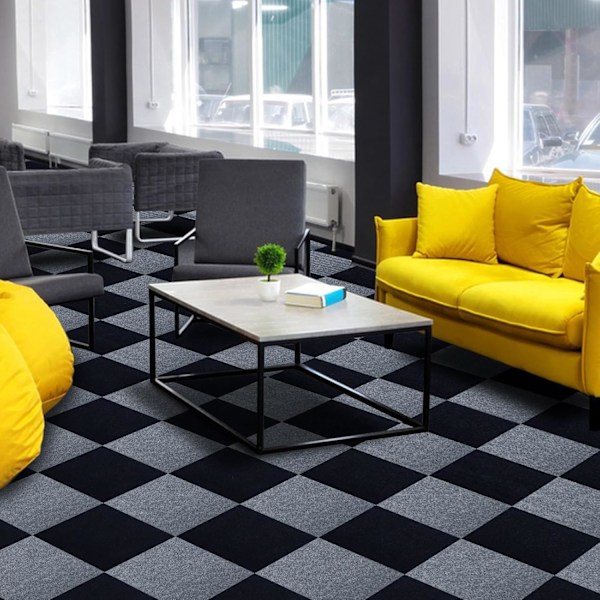 Teppefliser 30 x 30 cm Selvklebende Teppefliser Sklisikre Gjenbrukbare Teppeflater (10 stk) Black