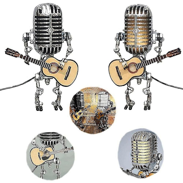 USB Retro Stil Mikrofon Robotlampa Håller Gitarr Med Ljus V