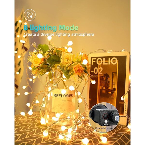 Strålkastare med nätström, 6M/40 LED utomhus ljusslinga, Wa
