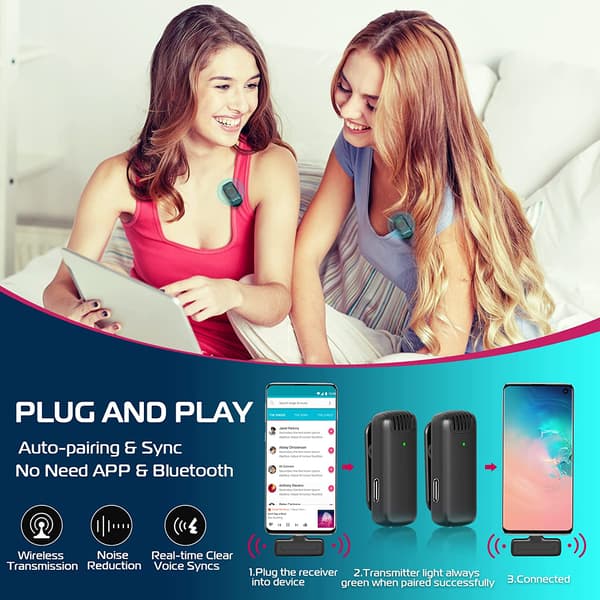 Svart - 1-pack trådlös lavaliermikrofon, USB C-lavaliermikrofon