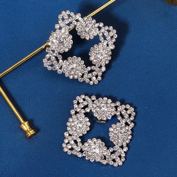 2 Elegante Rhinestone Sølv Krystall Metall Sko Klips 5.5CM, Bryllup